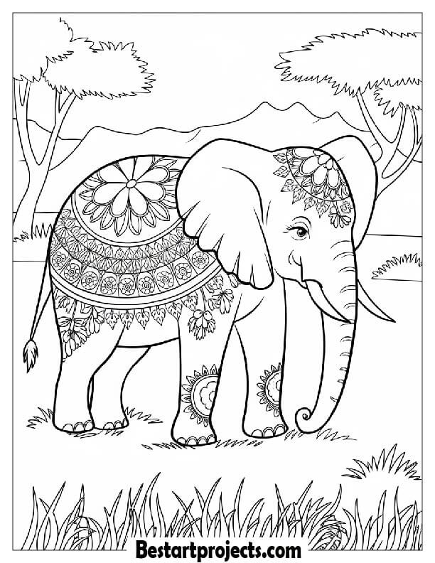 Elephant with Intricate Floral Patterns
