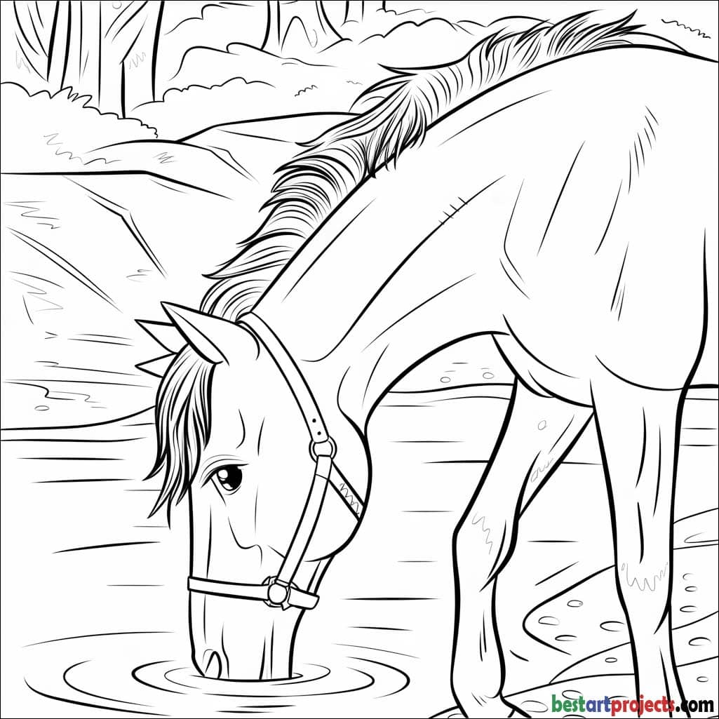 Horses Drinking from a Lake Coloring page 