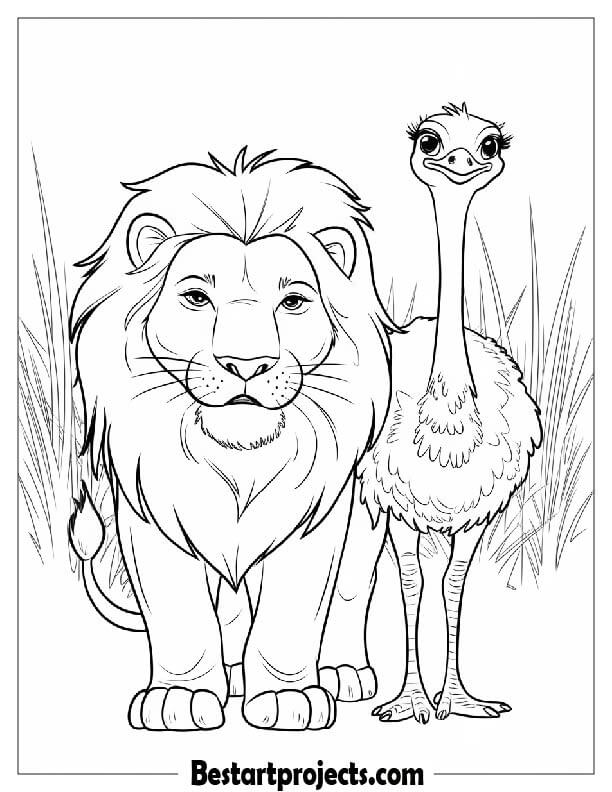  Lion with an Ostrich  Friend