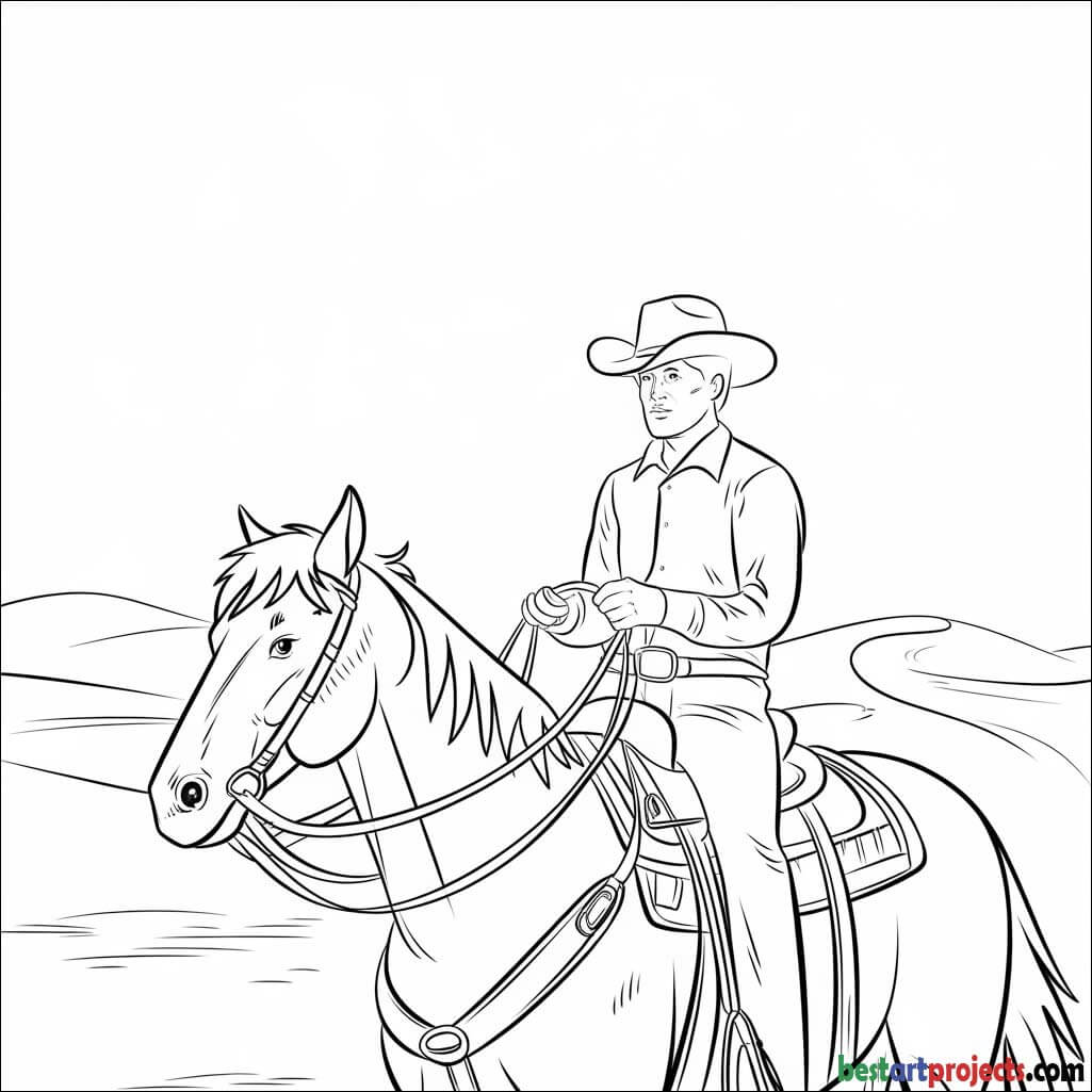 Cowboy  riding a horse in the desert Coloring page 
