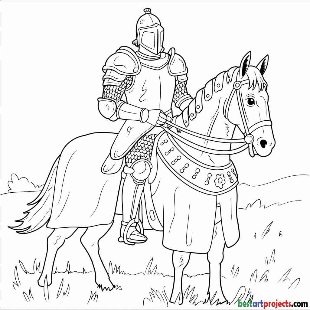 Medieval knight horse in armor Coloring page 