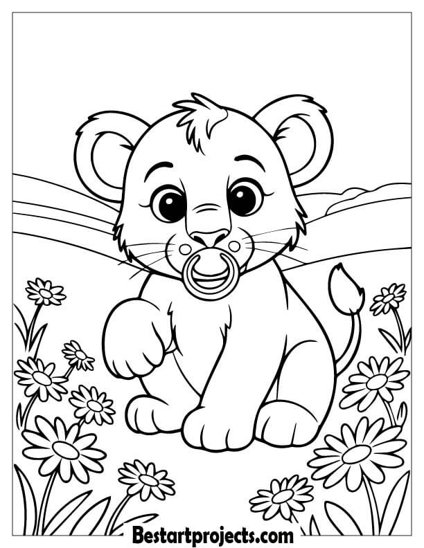 Baby lion with a pacifier