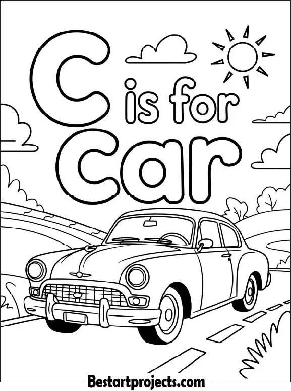 6.C is for Car Coloring Page Printable pdf