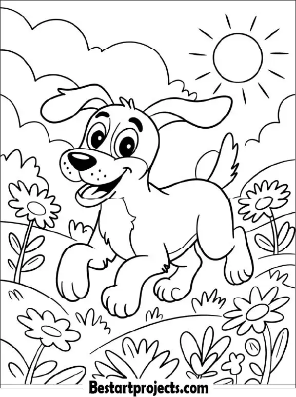 Floppy-Eared Dog Running Free Coloring Page