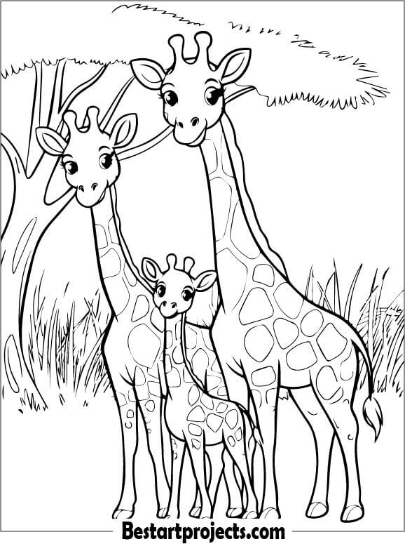 Giraffe Family Portrait Coloring page