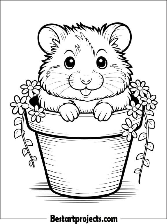 Hamster Peeking out of a Flower Pot
