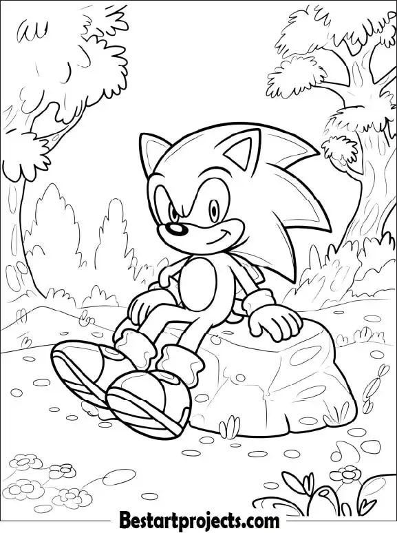 6.Sonic Sitting Down on a Rock - Free Coloring Sheet