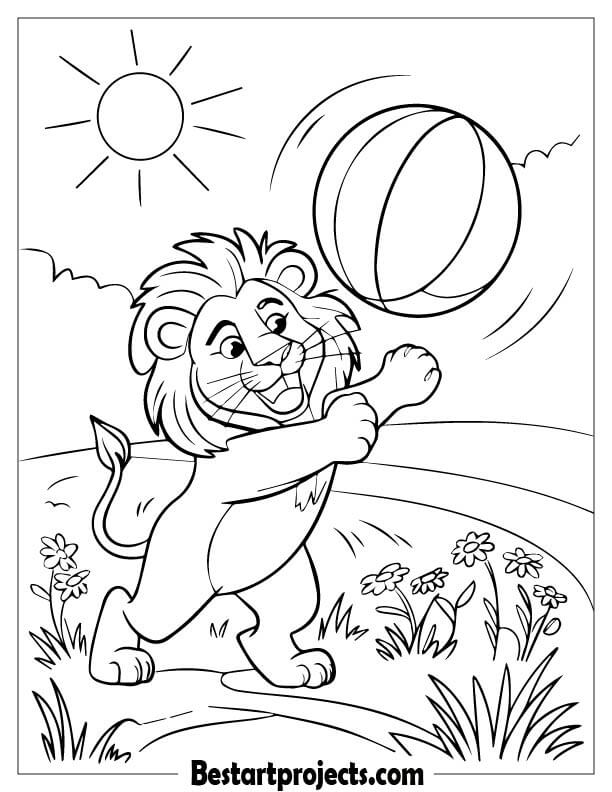 Lion playing with a ball