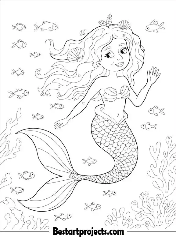 Smiling Mermaid Underwater Coloring Sheet