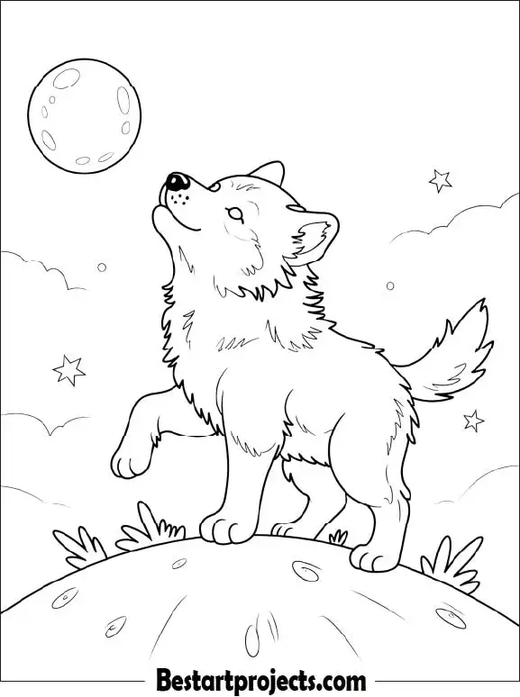 Wolf Howling at the Moon for Kids 01