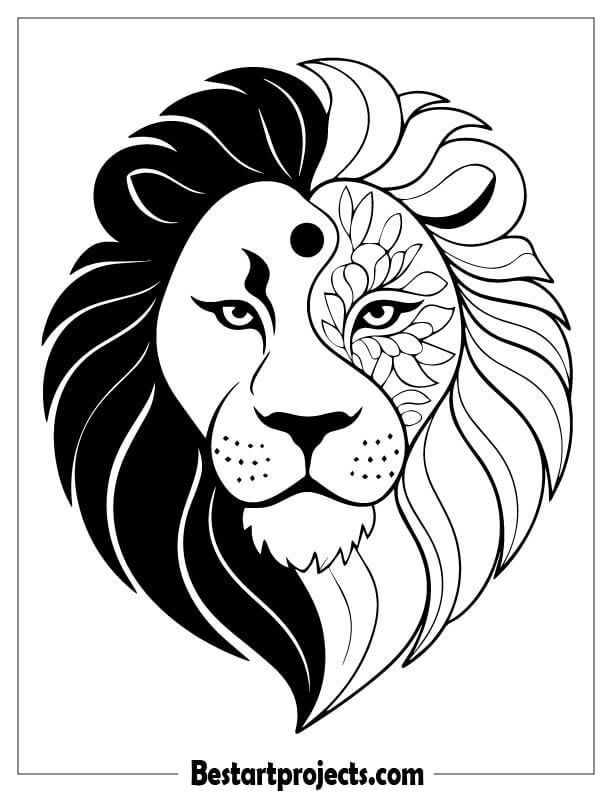 Lion face split into yin-yang style