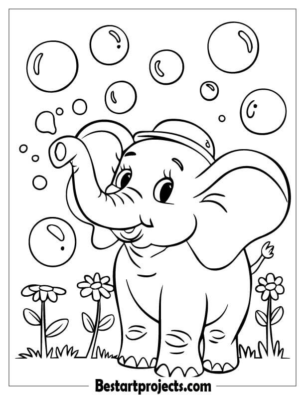 Cartoon Elephant blowing bubbles