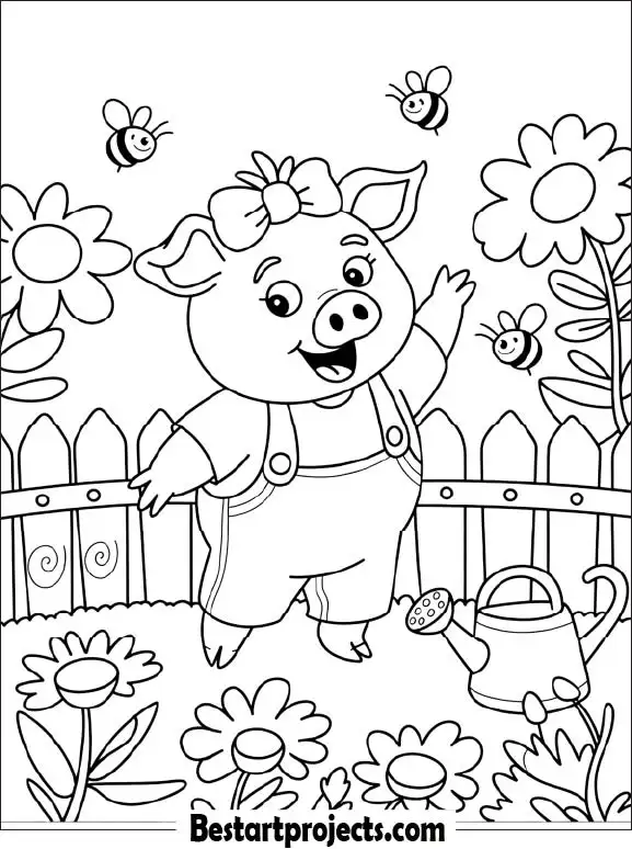 8.Fanny Cartoon Pig Coloring Page
