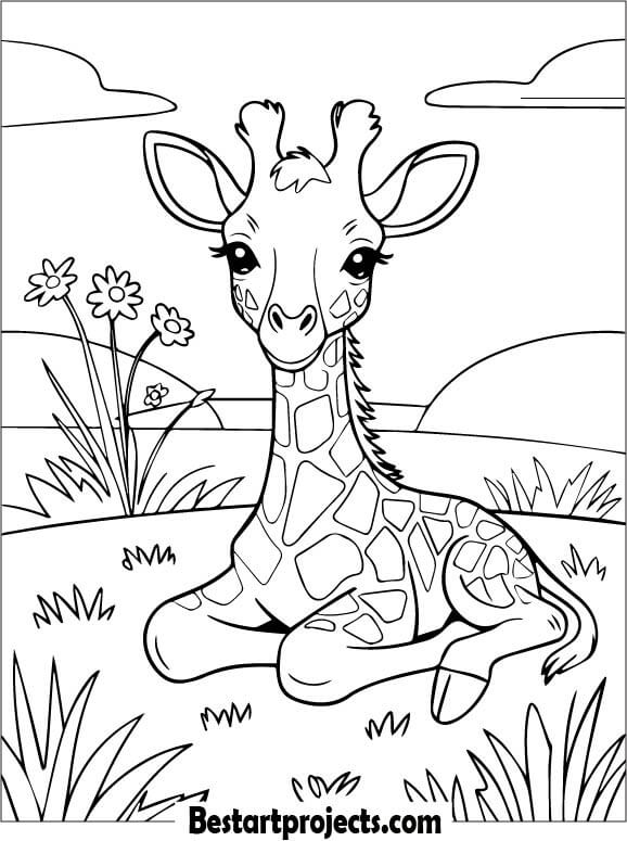 Giraffe Calf Resting on Grass