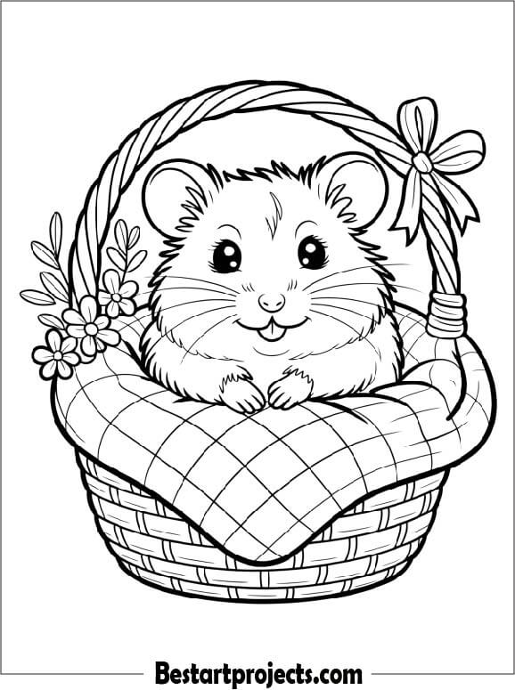 Hamster Sitting in a Tiny Basket