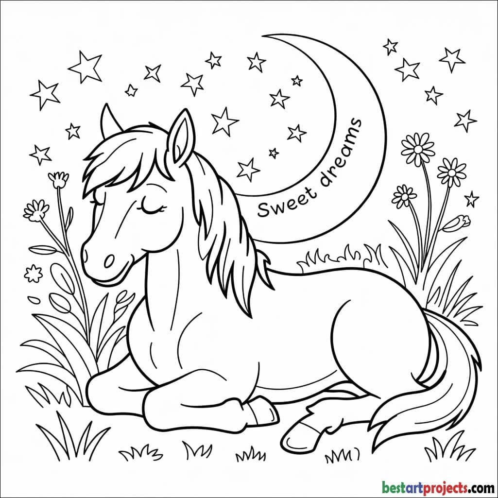 Sleepy Horse Under the Moon Free printable pdf