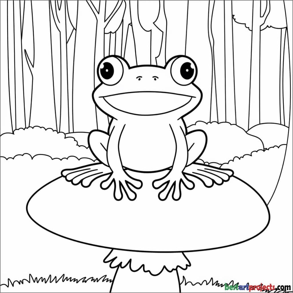 Cute Mushroom Frog Coloring Page