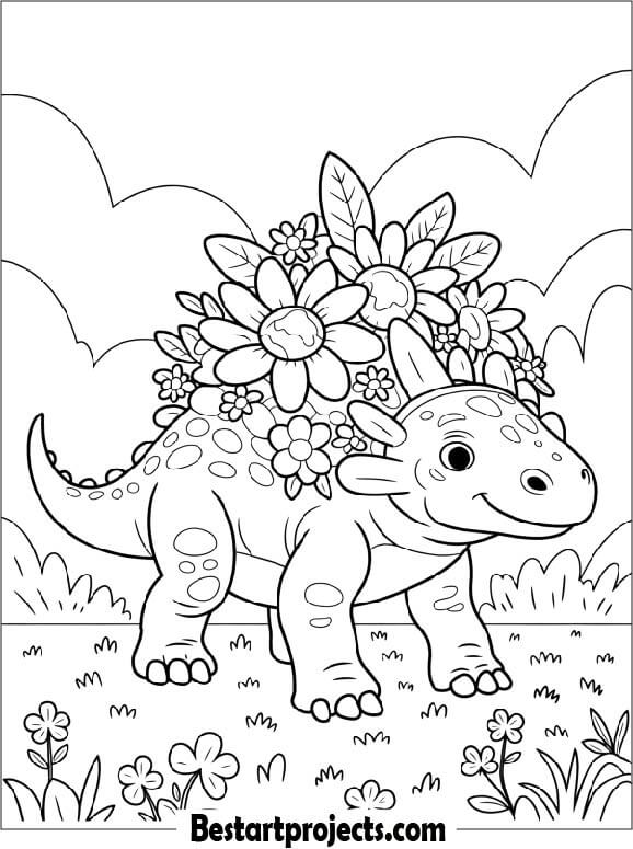 Cute Ankylosaurus with a Flower Crown Coloring Page