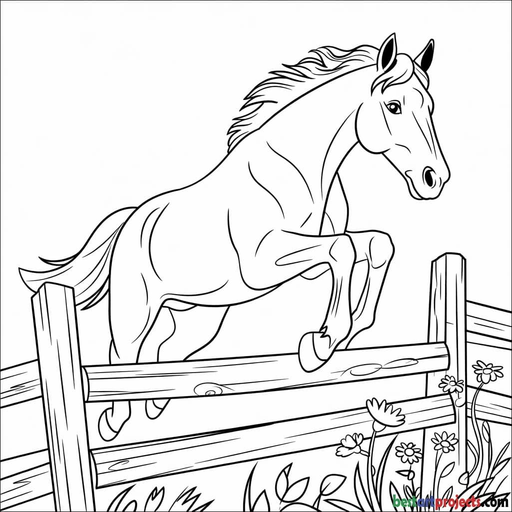 Horse Jumping Over a Fence Coloring page