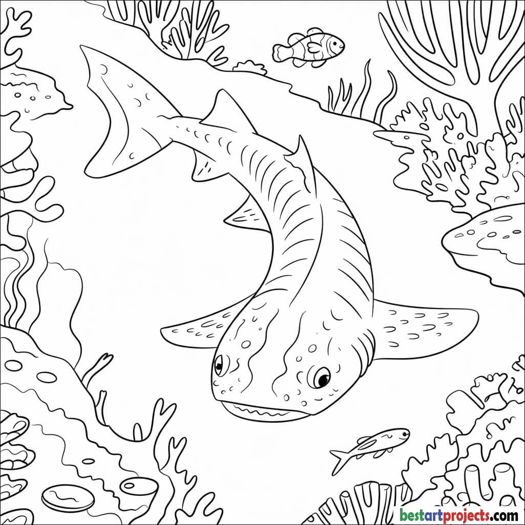 Zebra Shark in Ocean Coloring Page for Adults