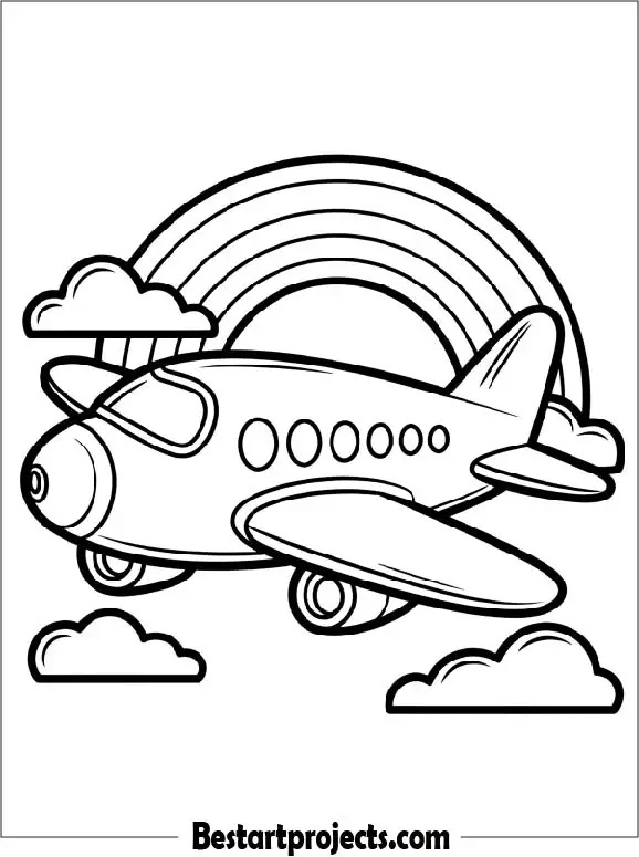 Airplane with Rainbow Coloring Page