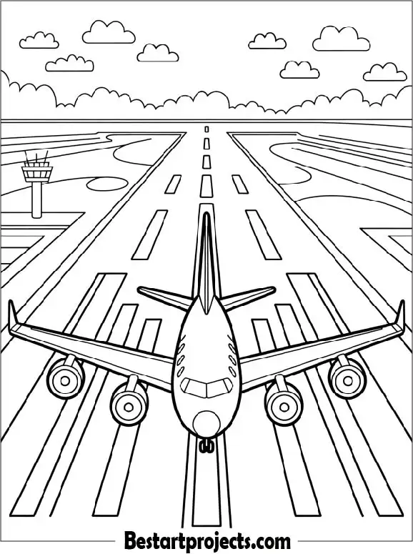 Airport Runway with Airplane Coloring Page