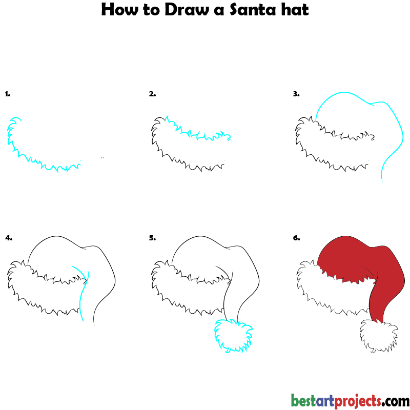 All steps in one - How to Draw a Santa hat