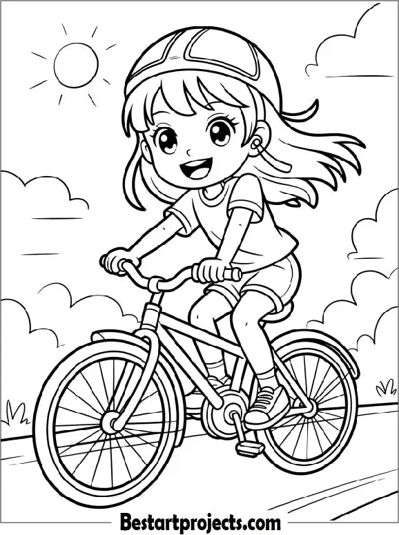 Anime Girl Riding a Bicycle Coloring Page