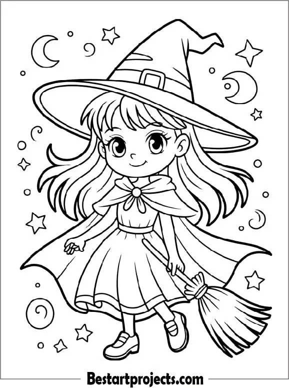 Anime Witch Girl Coloring Page 2