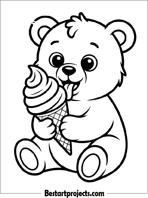 Baby Bear Eating Ice Cream Coloring Sheet
