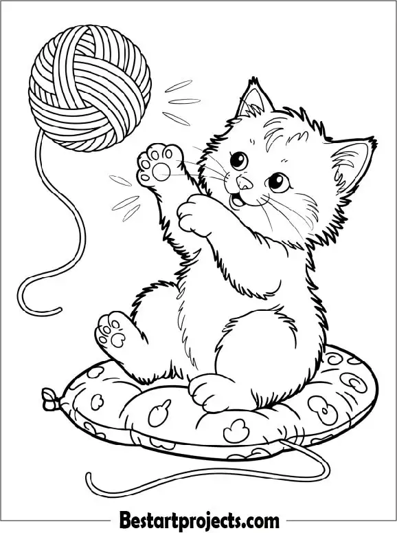 Baby Cat Playing with a Yarn Ball