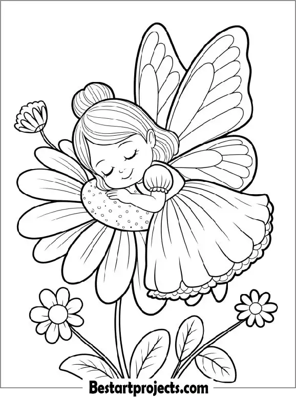 Baby Fairy Sleeping on a Flower