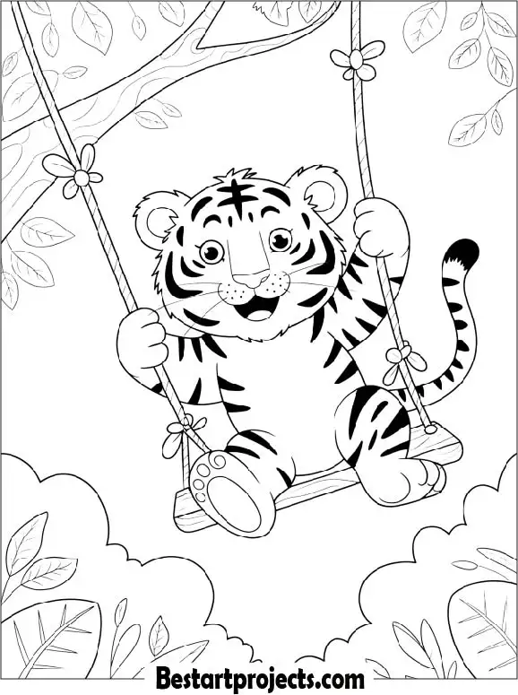 Baby Tiger on a Swing Coloring Sheet