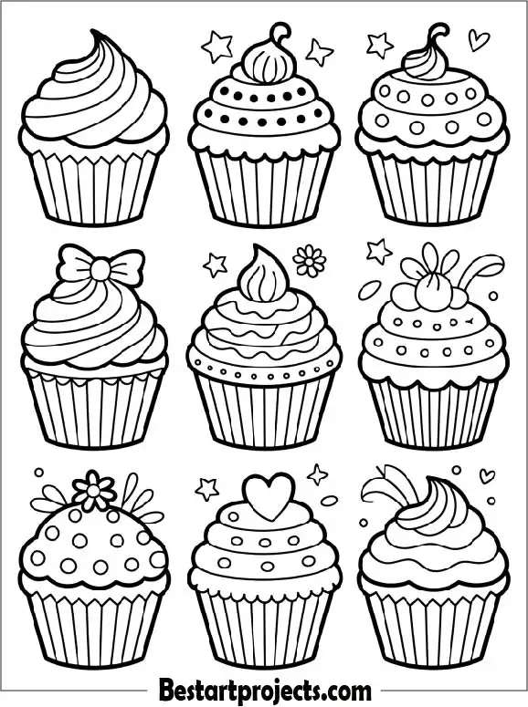 Bakery Cupcakes Coloring Page