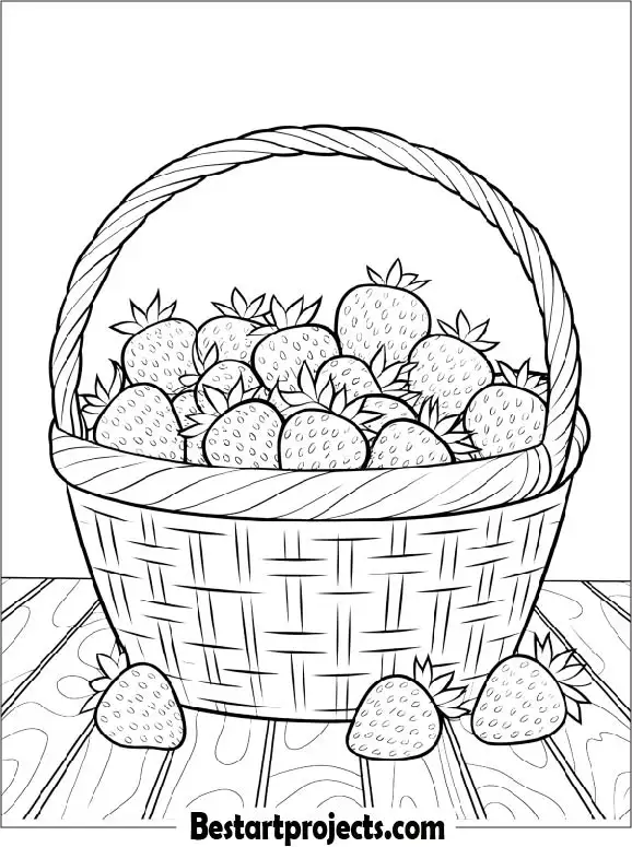 Basket Full of Strawberries Coloring Page