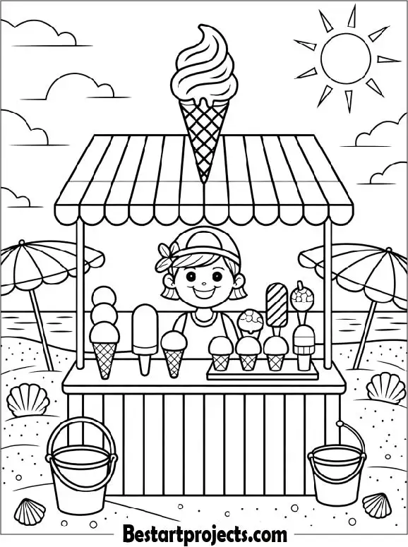 Beach Ice Cream Stand Coloring Page