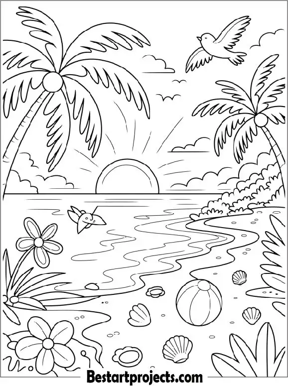 Beach Summer Coloring Page 01
