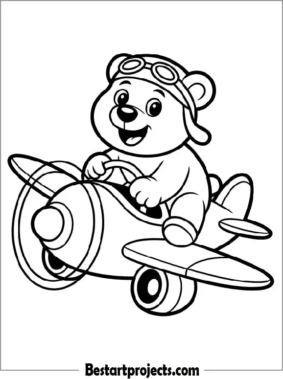 Bear Pilot Coloring Page