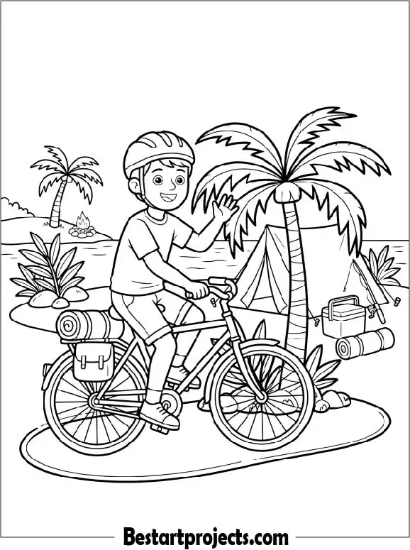 Bicycle with Camping Gear Adventure Coloring Page