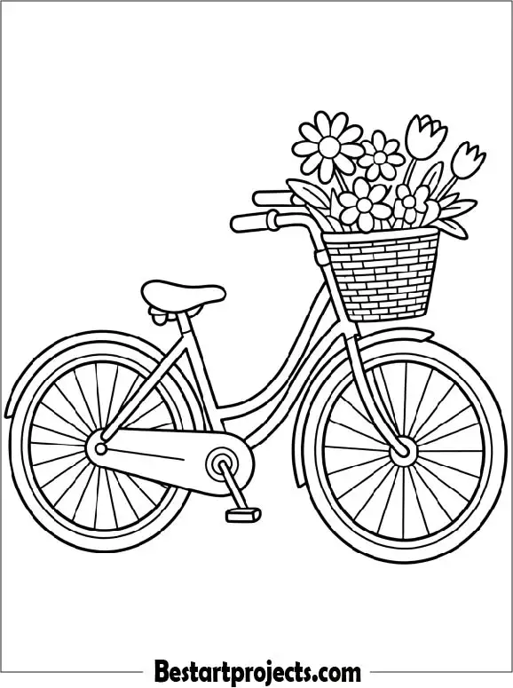 Bicycle with Flower Basket Coloring Sheet