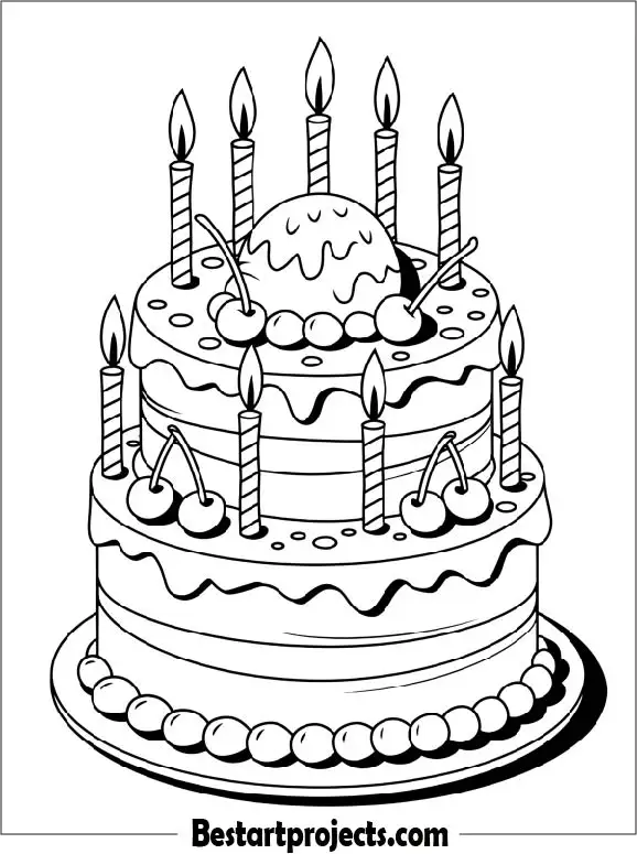 Birthday Ice Cream Cake Coloring Sheet