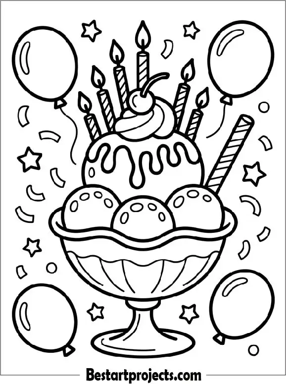 Birthday Ice Cream Sundae Coloring Page