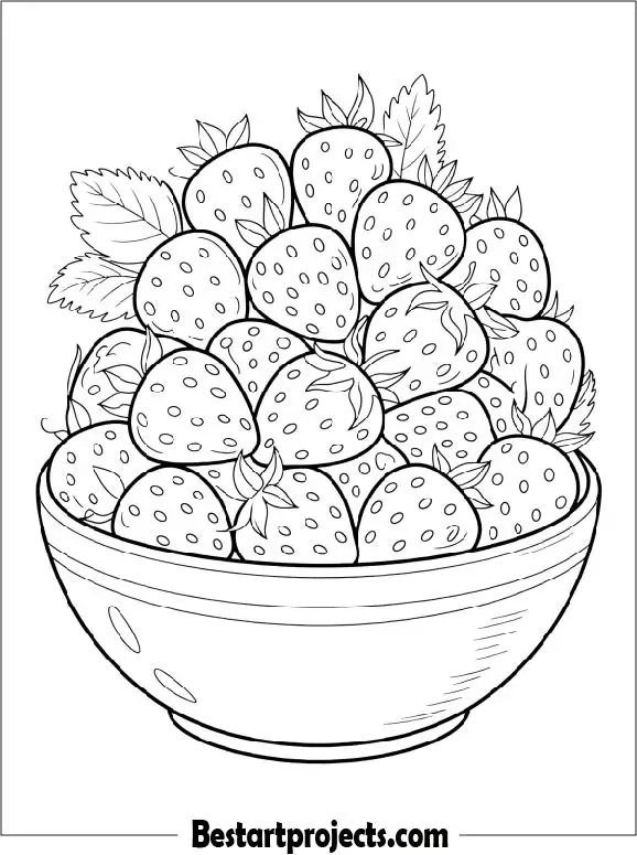 Bowl of Strawberries Coloring Page