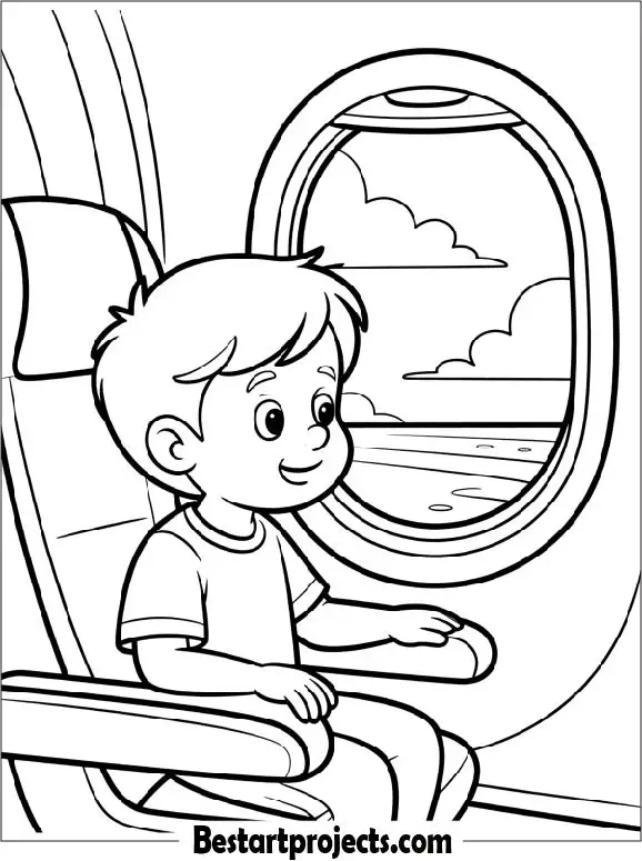 Boy Looking Out an Airplane Window Coloring Page