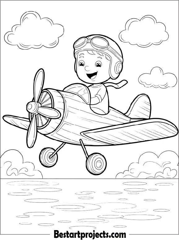 Boy Riding an Airplane Coloring Page