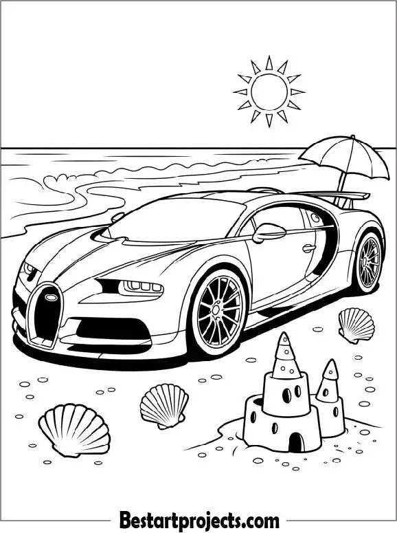 Bugatti Beach Adventure Coloring Page