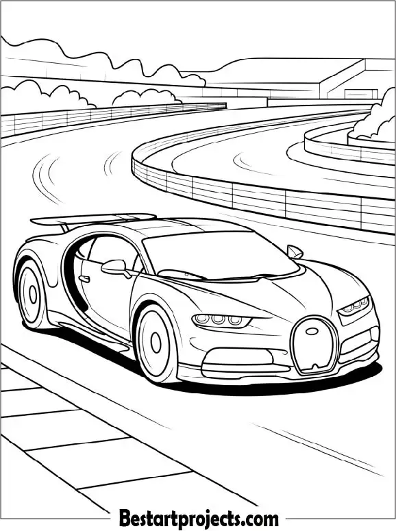 Bugatti Chiron On Race Track Coloring Sheet