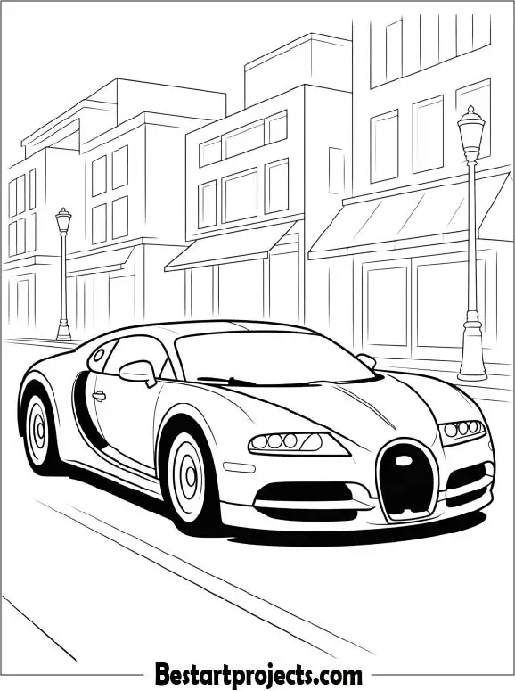 Bugatti Driving Through the City Coloring Page