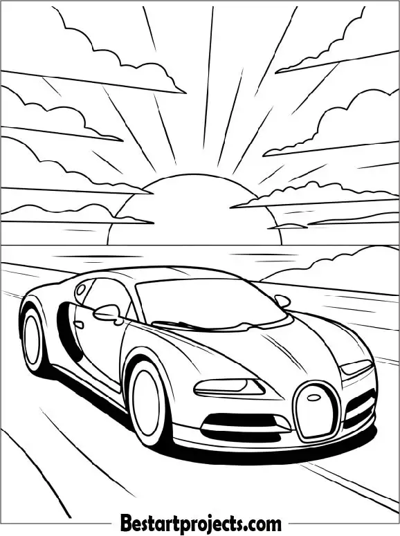 Bugatti Sunset Coloring Page for Kids
