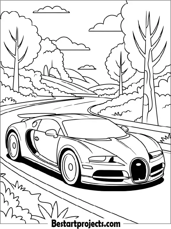 Bugatti on a Nature Drive Coloring Page